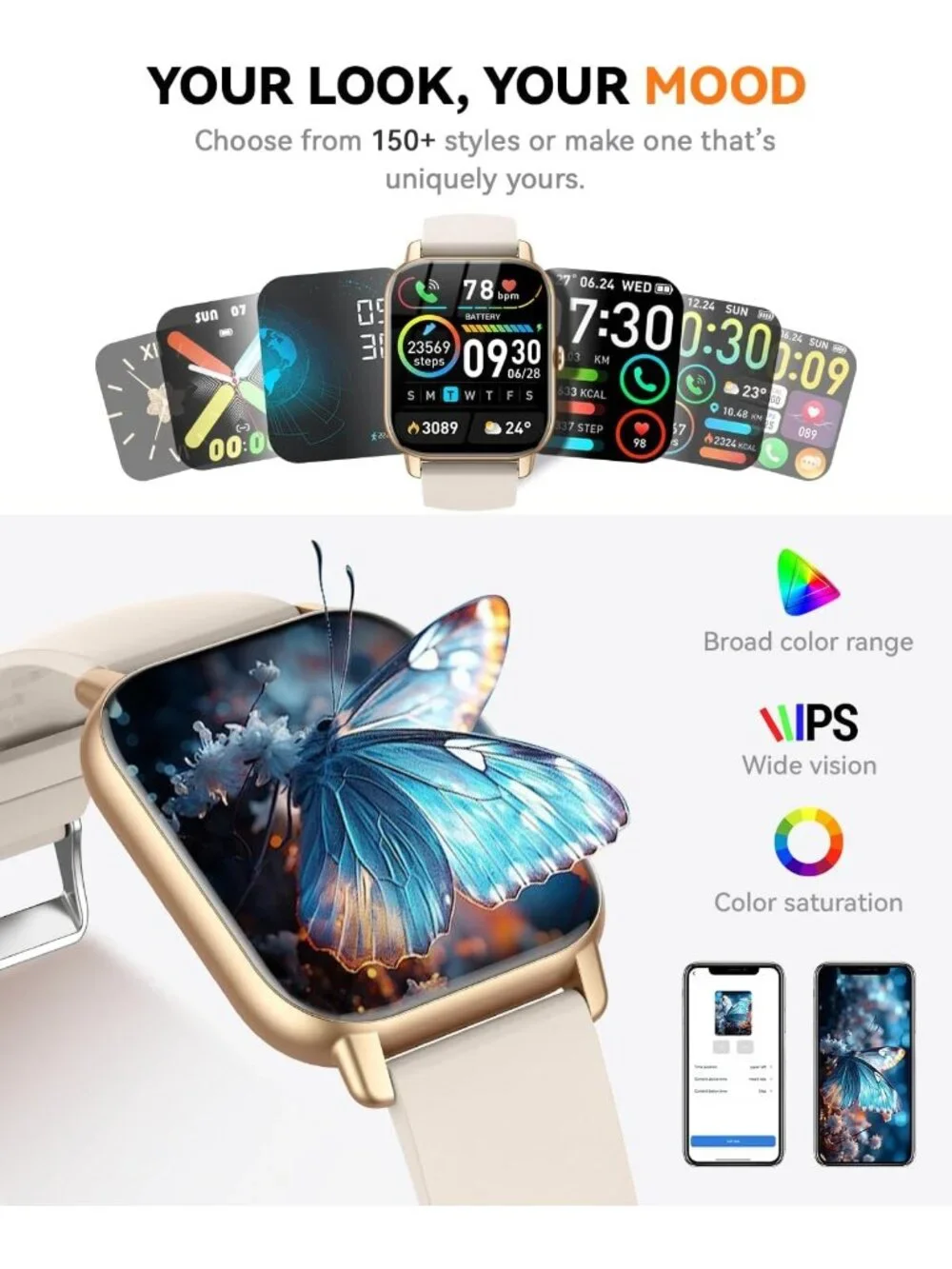 Stylish Waterproof Smart Watch for Men & Women, Fitness Tracker & Sleep Monitor